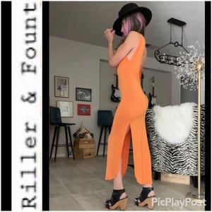 Riller & Fount Sunset Orange Ivy Sheer open back Maxi Modal dress 1 XS S EUC 🧡